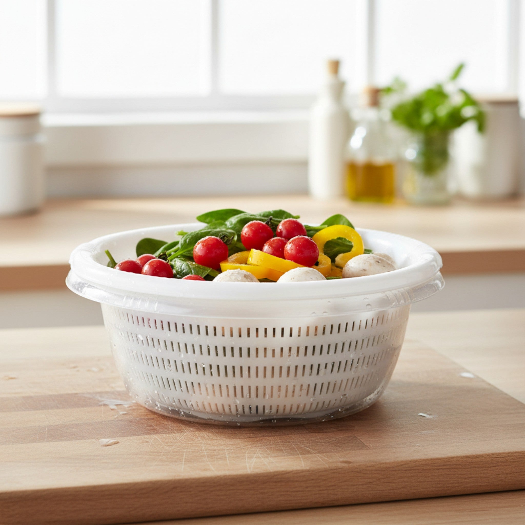 Plastic Emarald Clear Round Basin With Handle Strainer