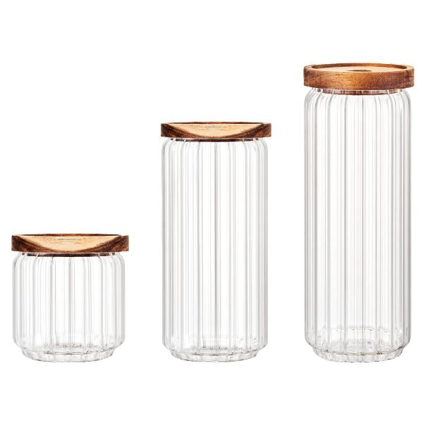 Consol Round Ribbed Canister with Acacia Lid 1L