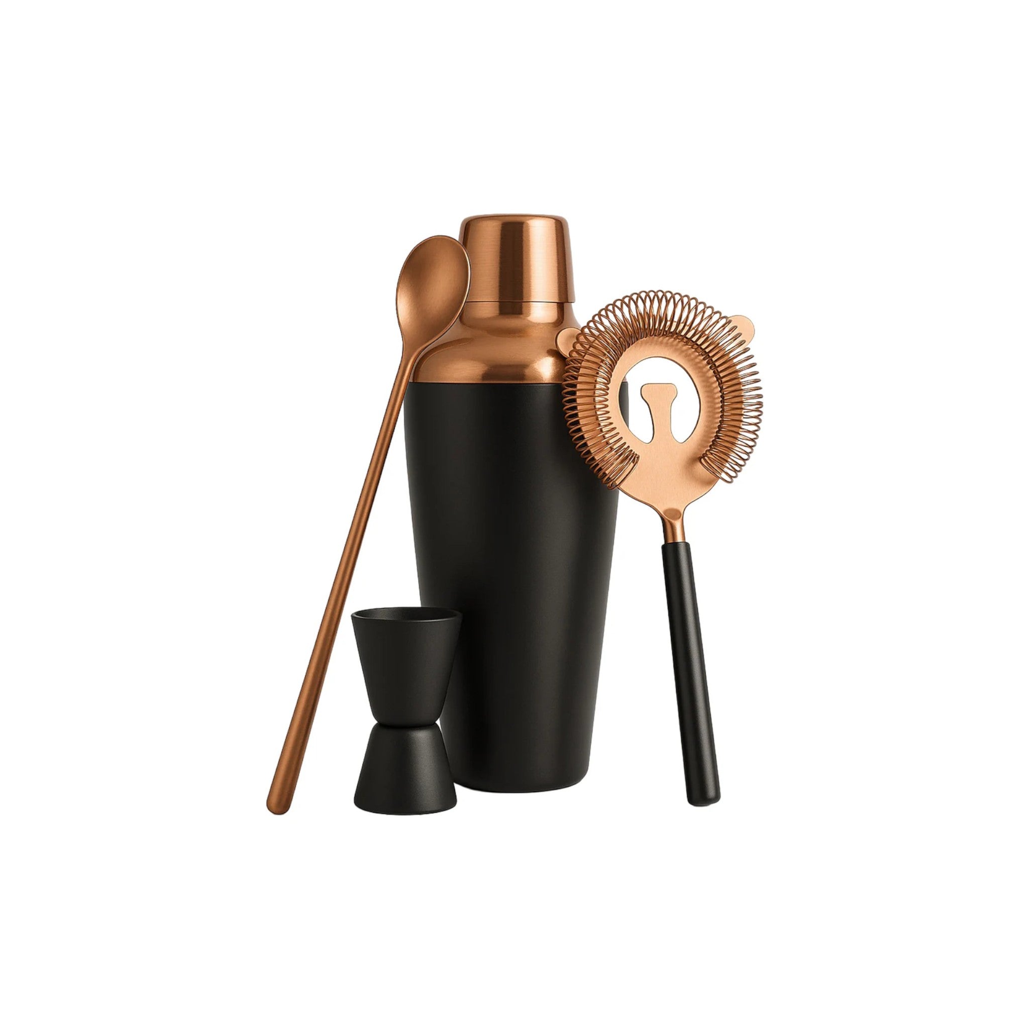 Bar Butler Cocktail Shaker Matte Black and Rose Gold 4pcs Bar Set 700ml