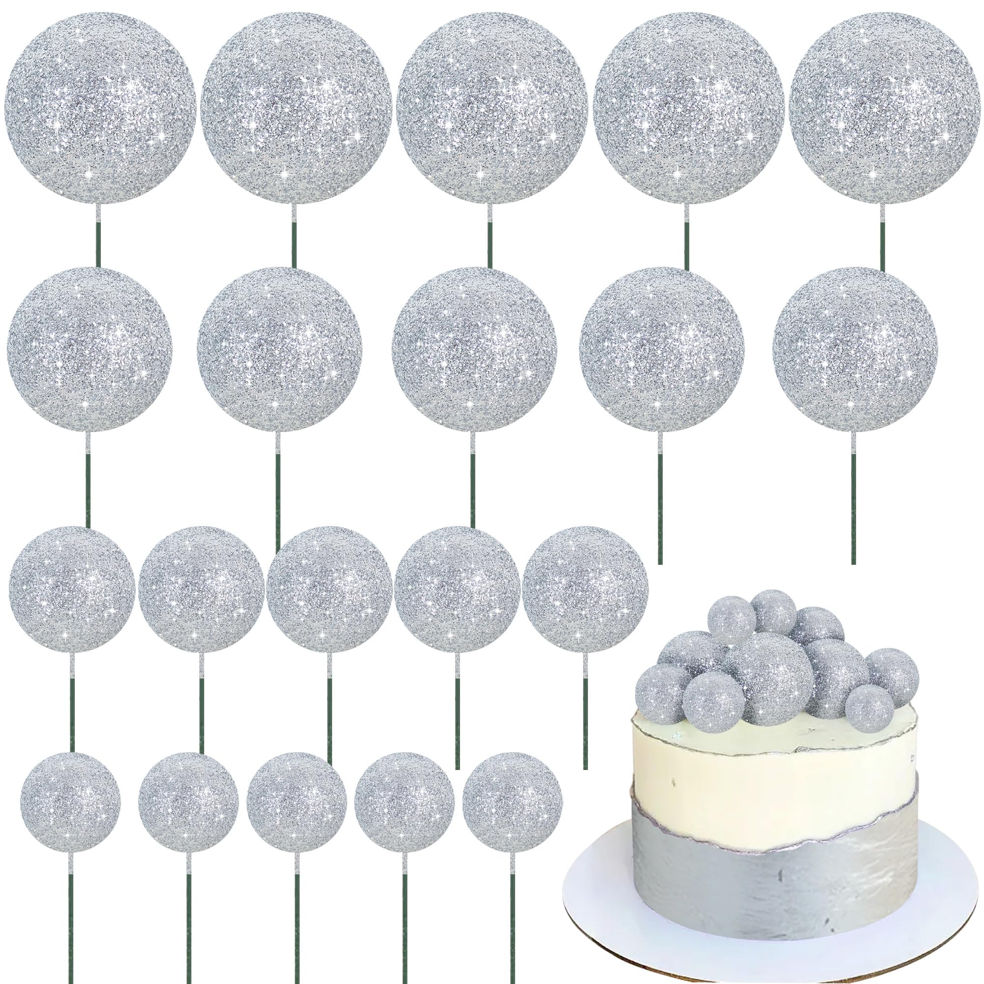 Faux Decoratiive Glitter Cake Balla Topper 20pc