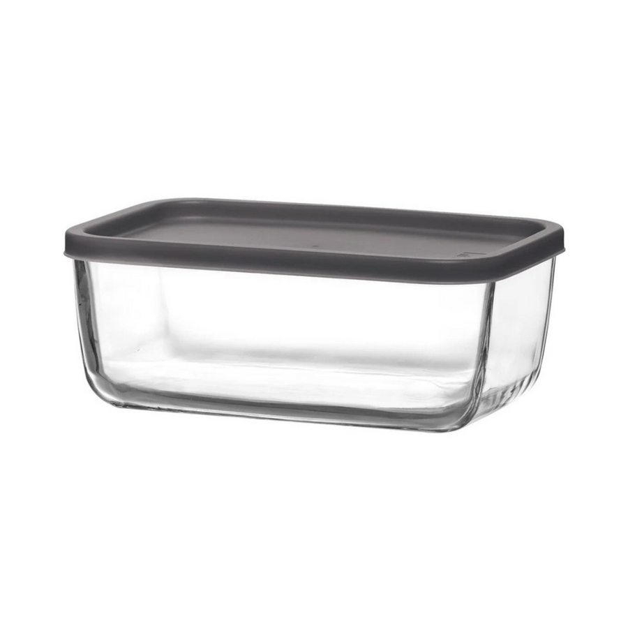 Glass Bowl 1170ml with Grey Lid Rectangle SGN955