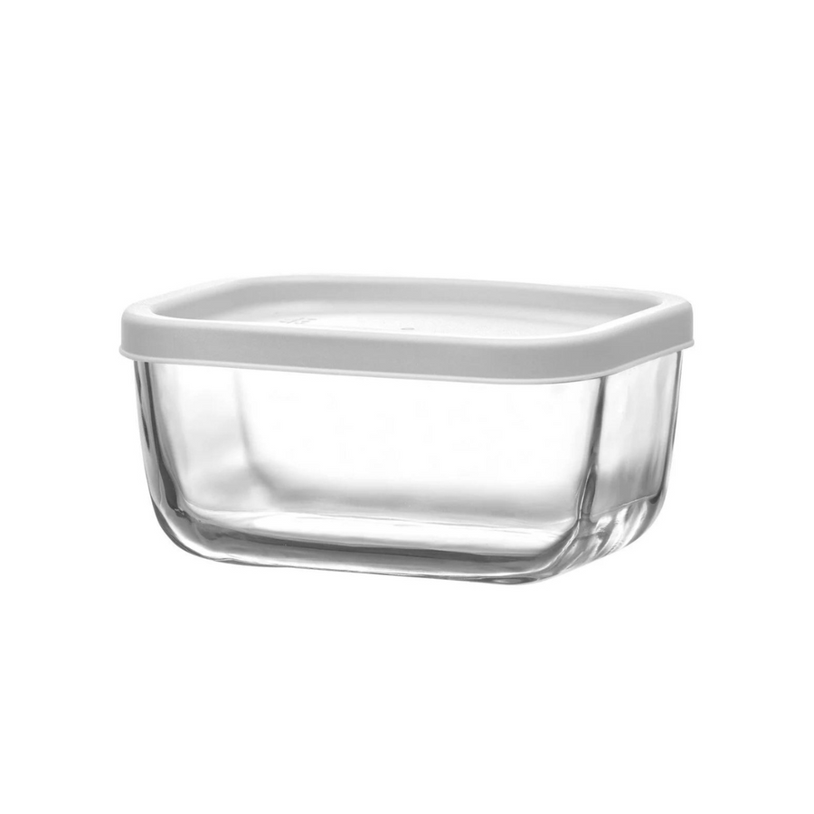 Glass Bowl 405ml with White Lid Rectangle SGN956