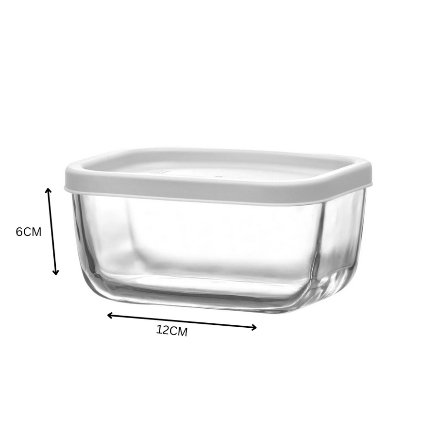 Glass Bowl 405ml with White Lid Rectangle SGN956