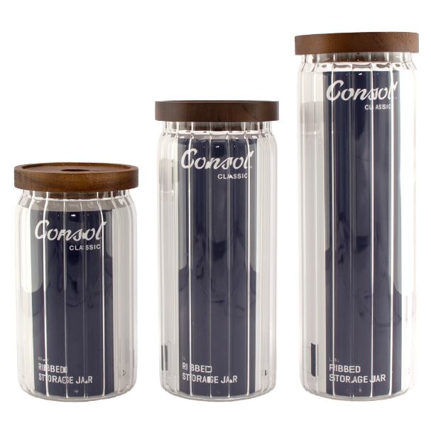 Consol Round Ribbed Canister with Acacia Lid 1L