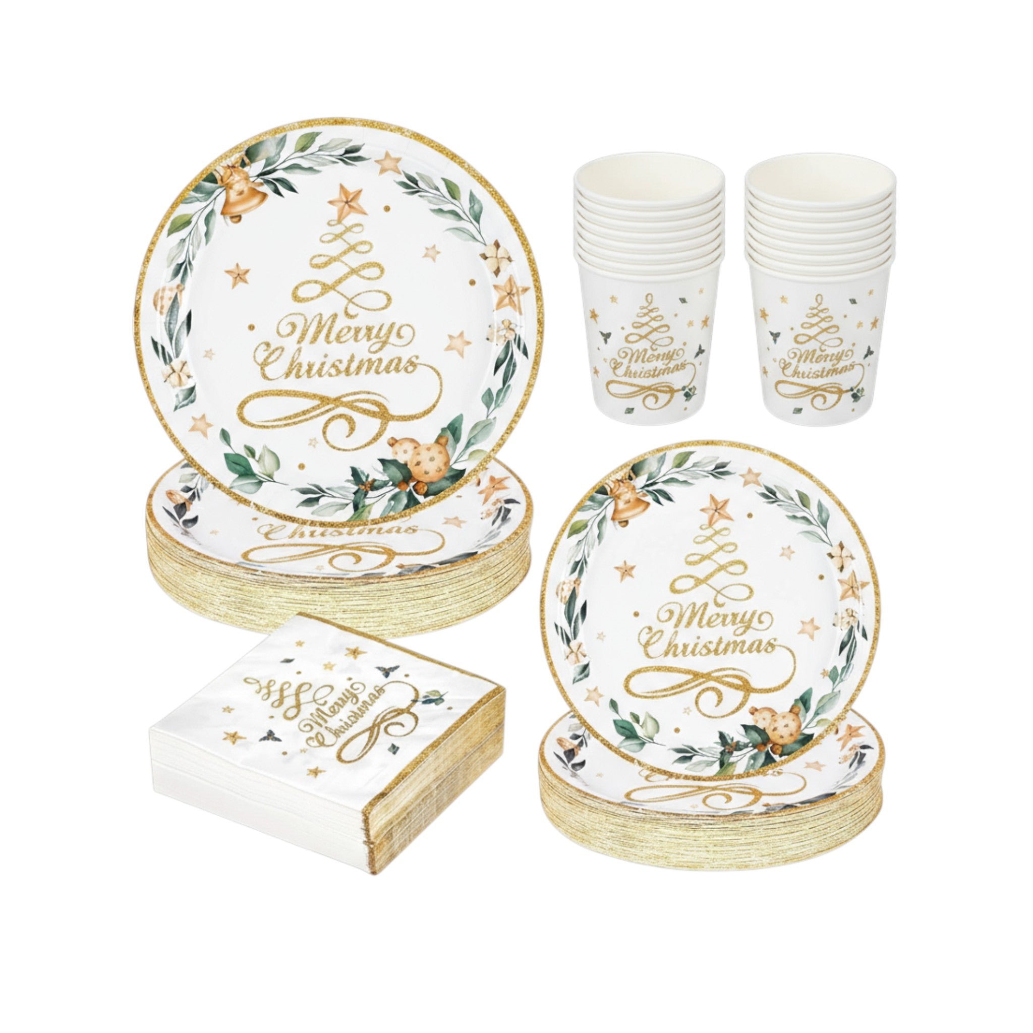 Disposable Party Paper Christmas Golden Tree Dinnerware Set