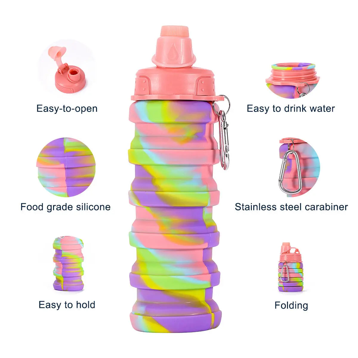 Silicone Collapsible Adjustable Water Drinking Bottle 13.5x7cm