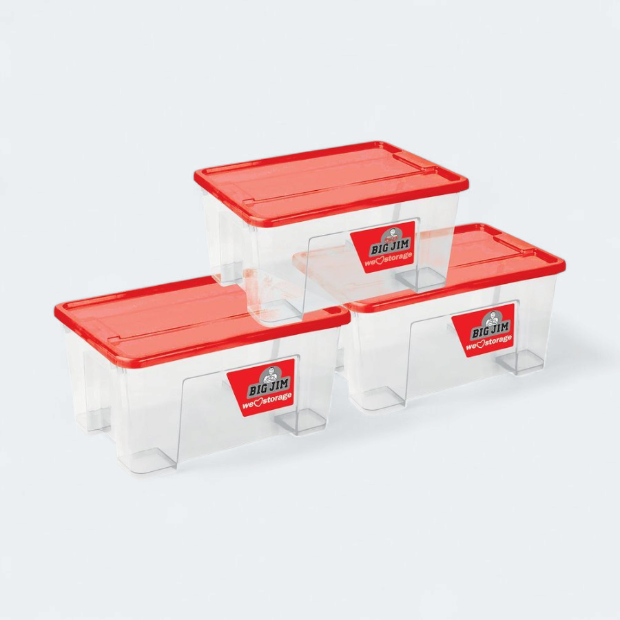 Big Jim 13L Plastic Storage Box 3pc Set Utility Container Alpha Red JO0590-RE