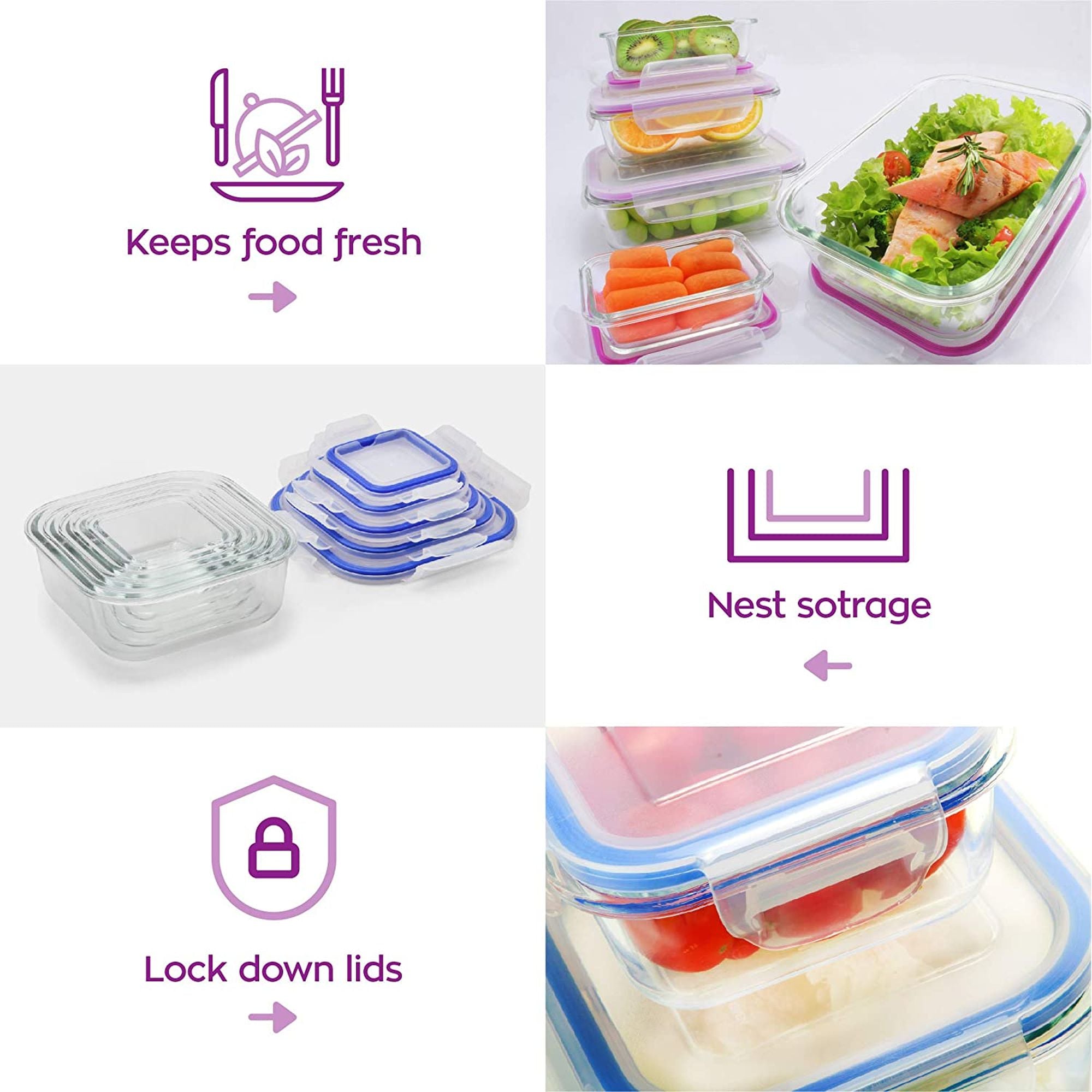 Clip Lock Lunch Box Rectangular 3pc Set