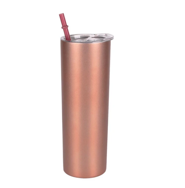 Skinny Metallic Thermos Drinking Tumbler 590ml Stainless Steel with Lid & Straw