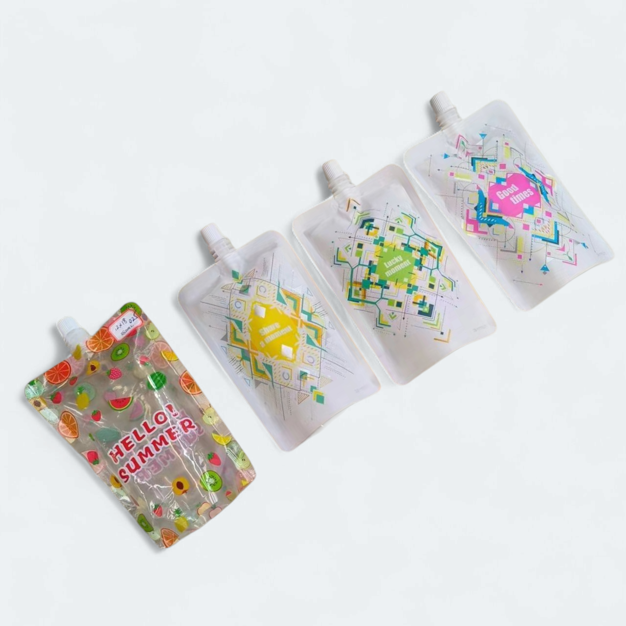 Drinking Pouch Bag 350ml Patterned with Spout 100mic Stand-Up Resealable Beverage Packaging 1pc