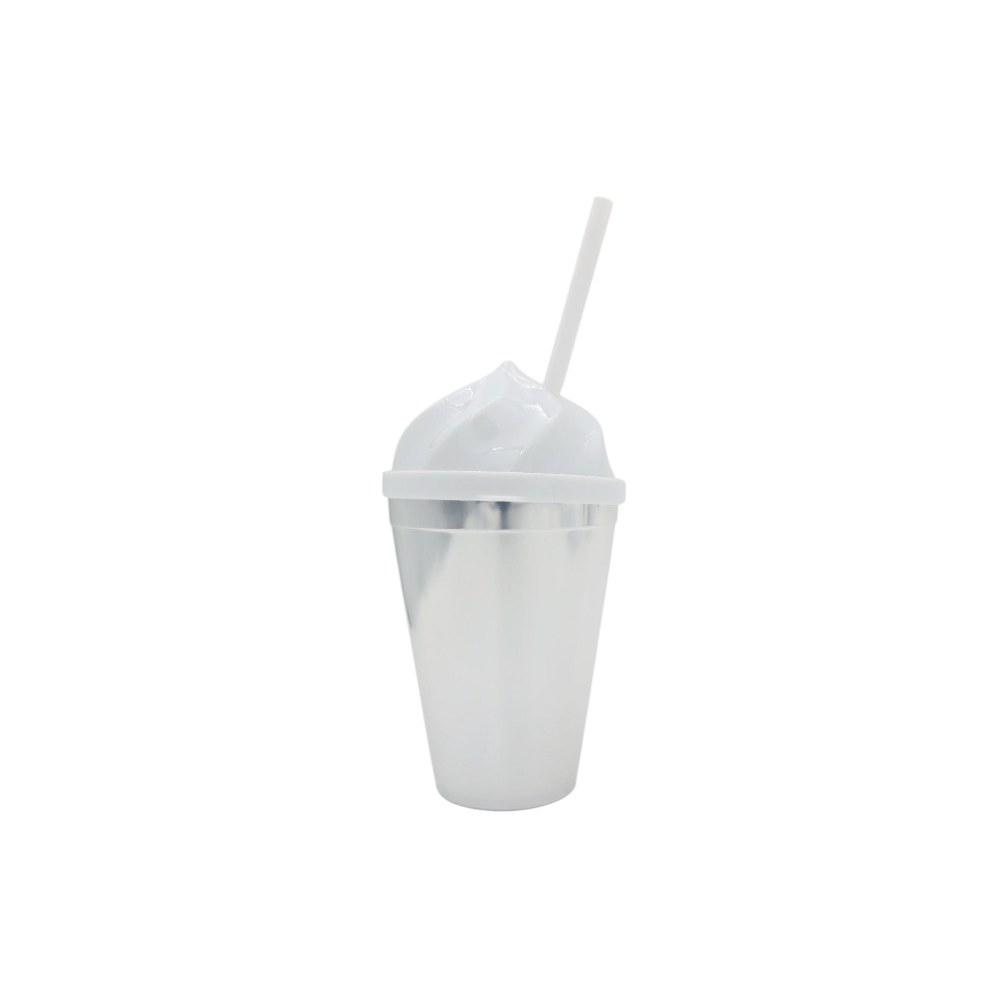 420ml Plastic Smoothie Drinking Tumbler with Ice Cream Shaped Dome Lid & Straw
