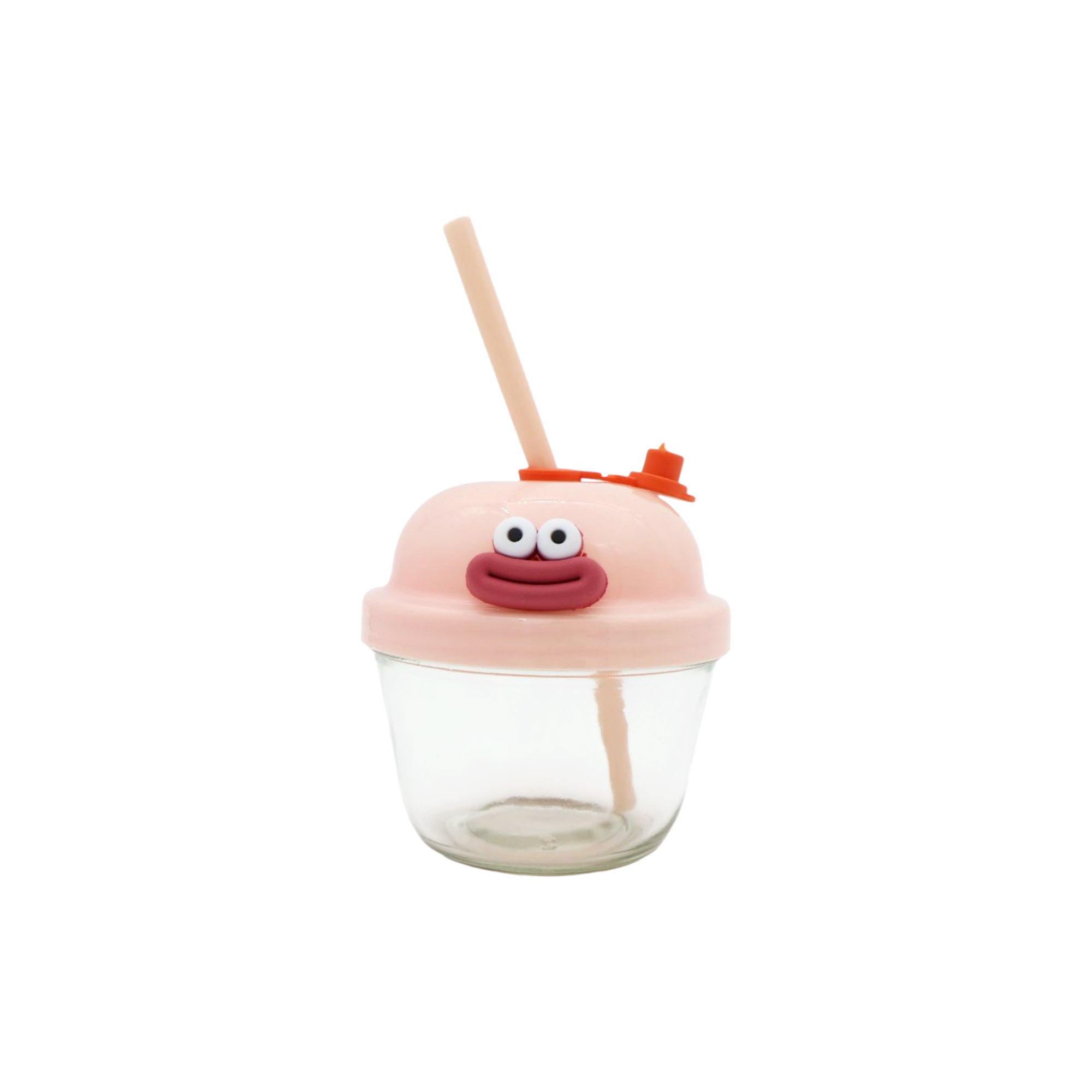210ml Creative Mini Cute Cartoon Glass Cup with Straw  10cm
