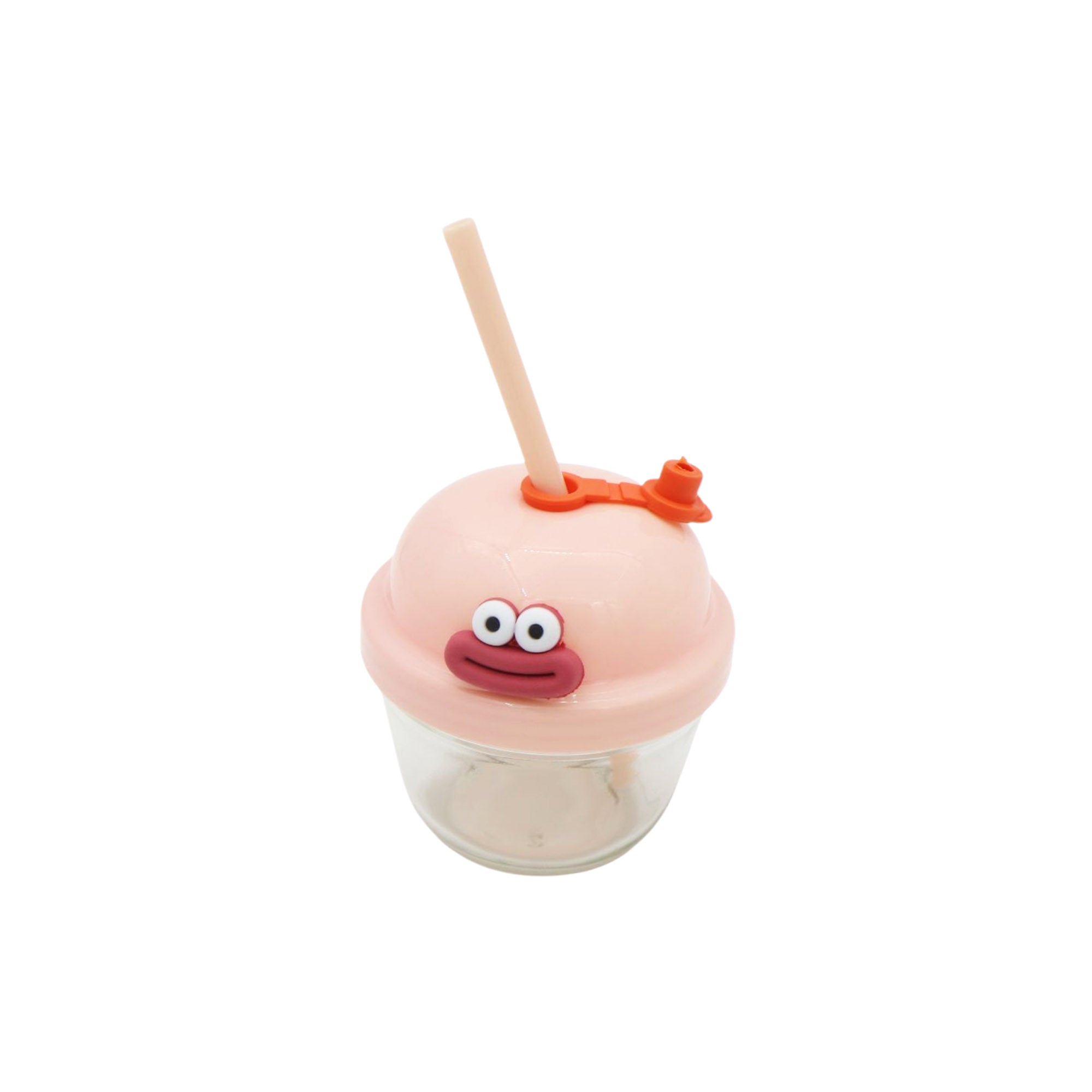 210ml Creative Mini Cute Cartoon Glass Cup with Straw  10cm