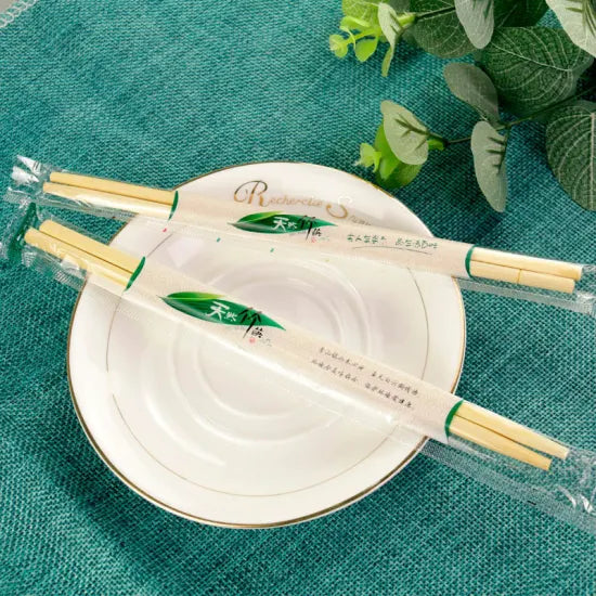 Disposable Bamboo Chopsticks 20cm Twine with Plastic Wrap 10Pack