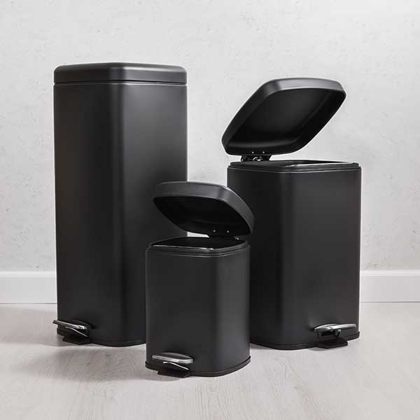 6L Legend Plastic Waste Pedal Dustbin Square Soft Black 100410