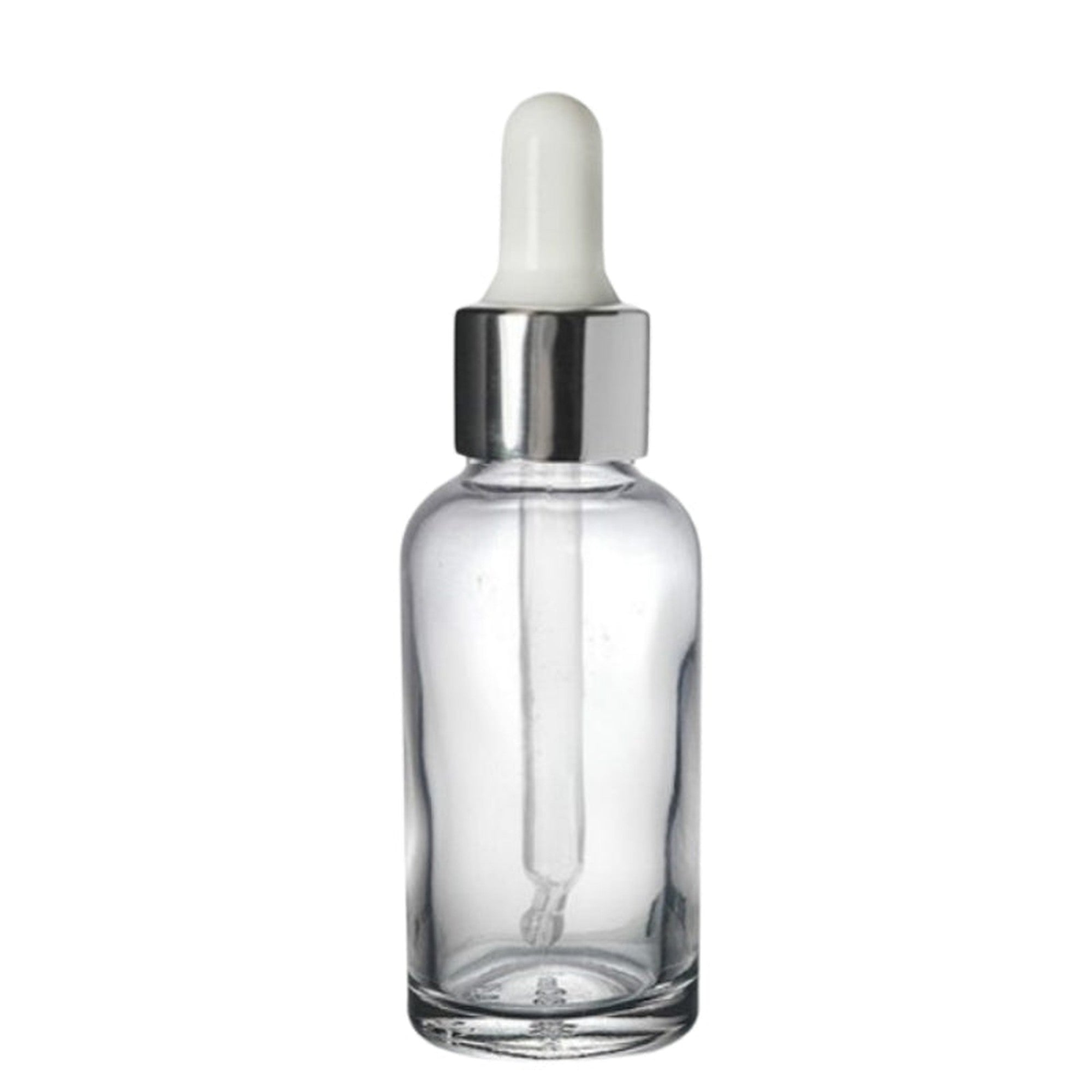 30ml Glass Dropper Bottle Clear with Silver-Gold-Black Collar Pipette Lid