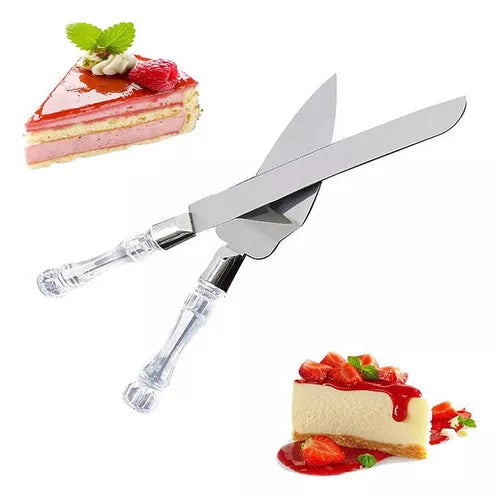 Wedding Cake Knife & Lifter 2pc Set with Crystal Plastic Handle