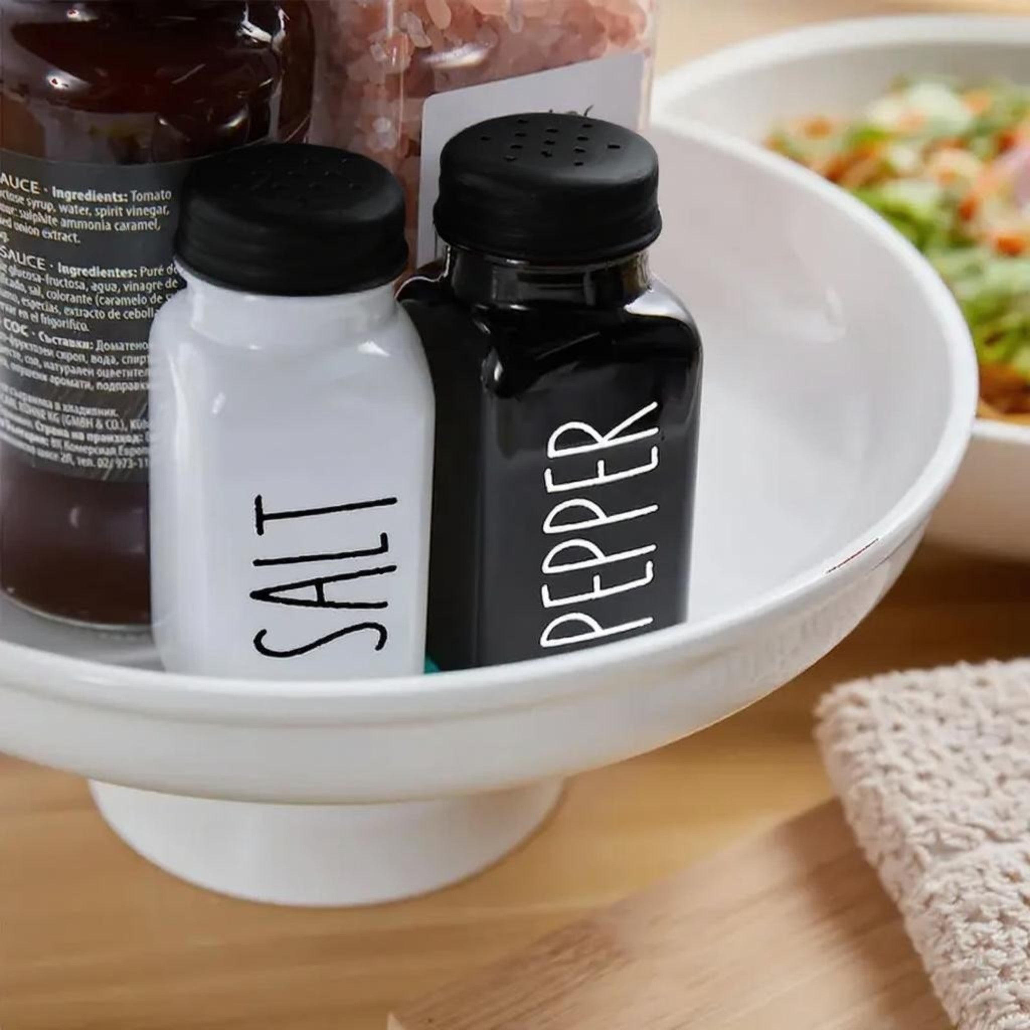 Regent Glass Black and White Salt and Papper Shaker In Caddy