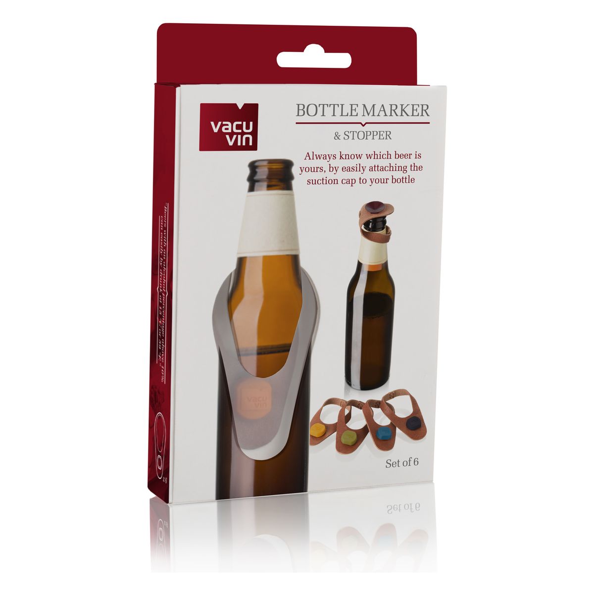 Vacu Vin Beer Bottle Marker and Stopper Leather Set Of 6