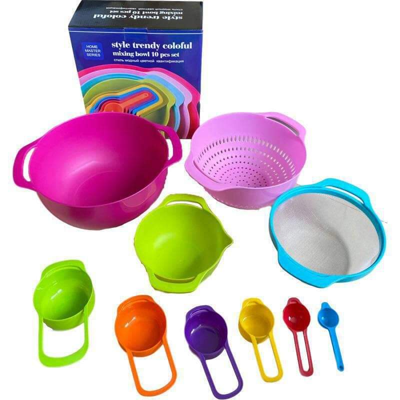 Rainbow Mixing Bowl Sieve & Measuring Spoon Utility 8pc Set