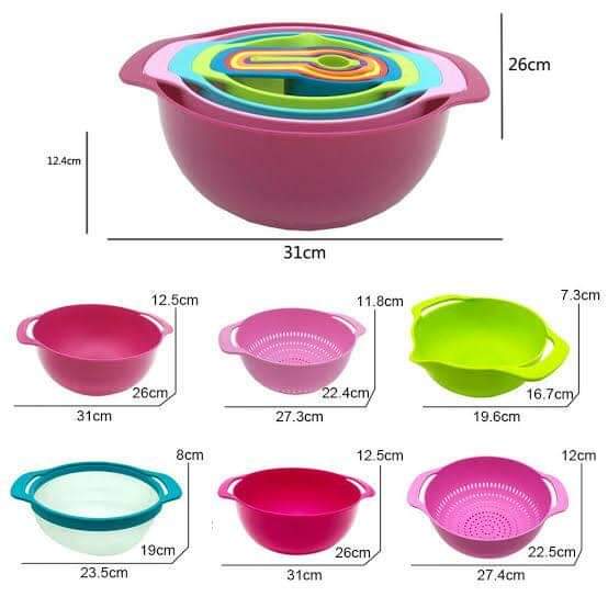 Rainbow Mixing Bowl Sieve & Measuring Spoon Utility 8pc Set