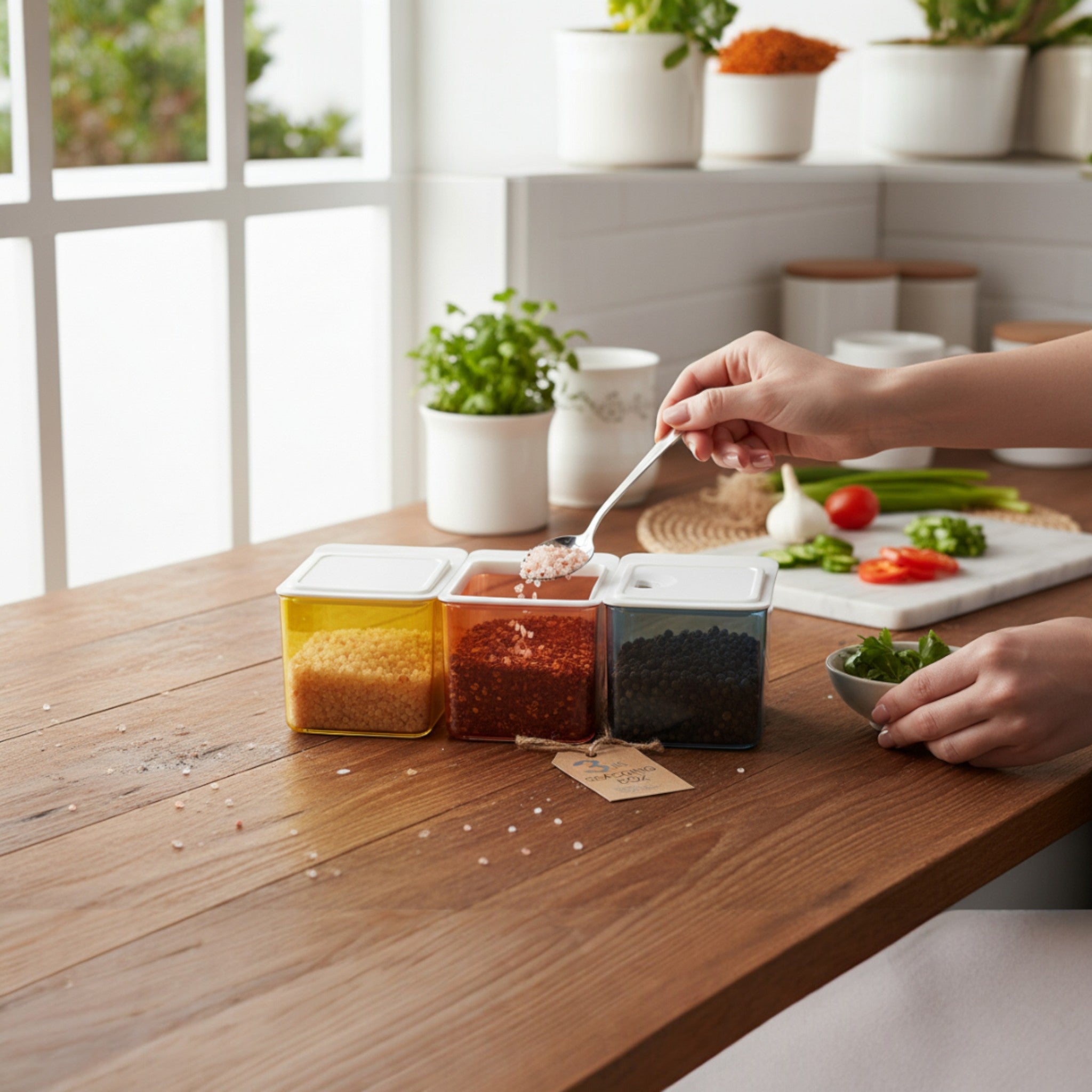 Acrylic Seasoning Spice Storage Box Seperable 3-Comparment 449