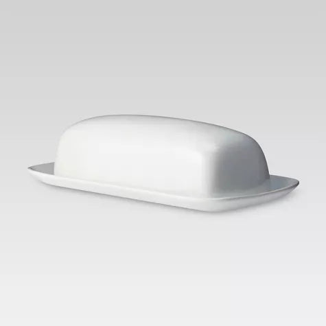 Fine Porcelain White Butter Dish with Cover 8inch