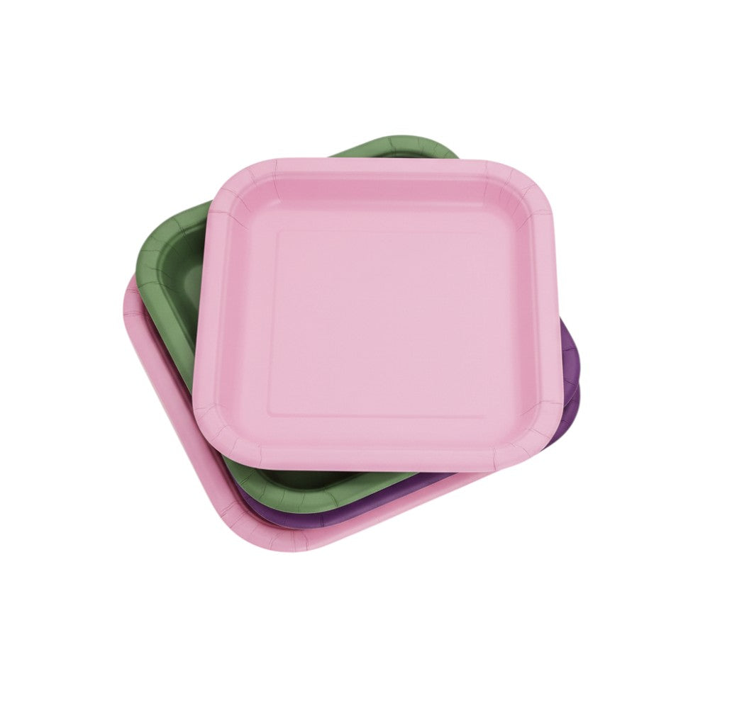 Disposable Square Party Paper Plates Plain Color 9inch 10pcs