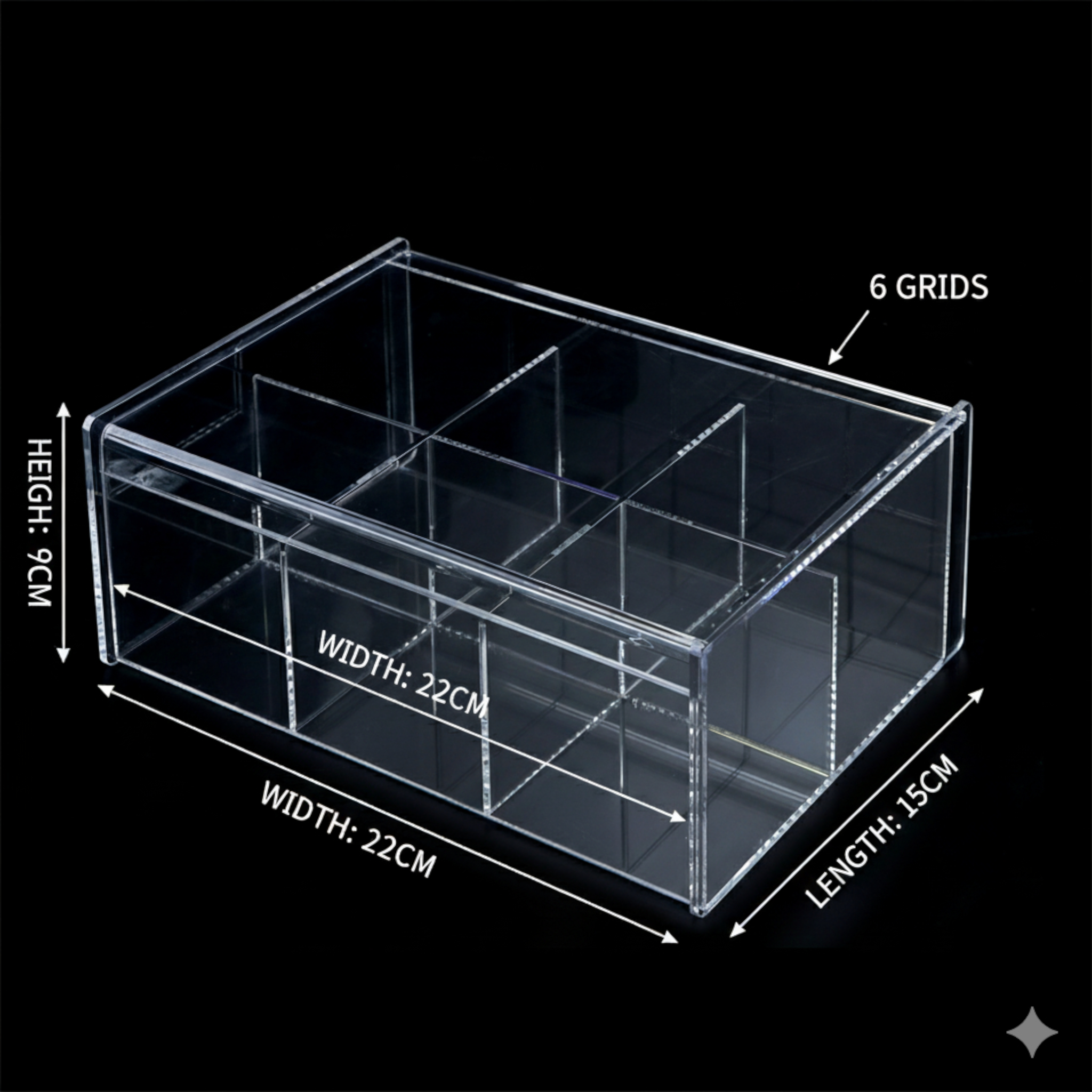 Modern Tea Storage Box 3-Compartments Organizer with Lid - Clear Acrylic Plastic