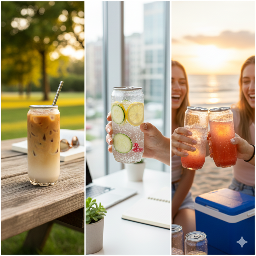 550ml Five-Cornered Bottom Food Grade Plastic Drinking Clear Can with Aluminium Pull Tab Lid