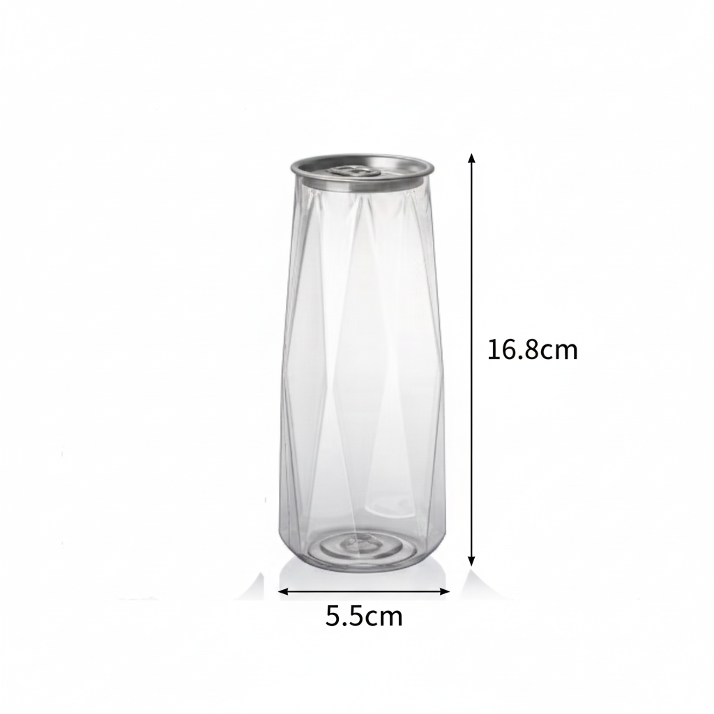 550ml Diamond Shaped Food Grade Plastic Drinking Clear Can with Aluminium Pull Tab Lid