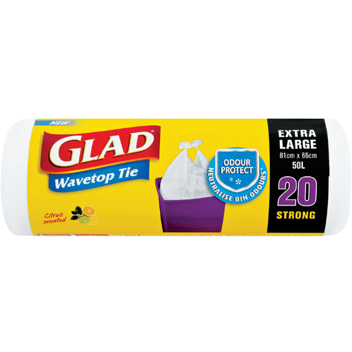 Glad Wavetop Tie Extra Large Strong Refuse Bag 81x66cm 20Pack