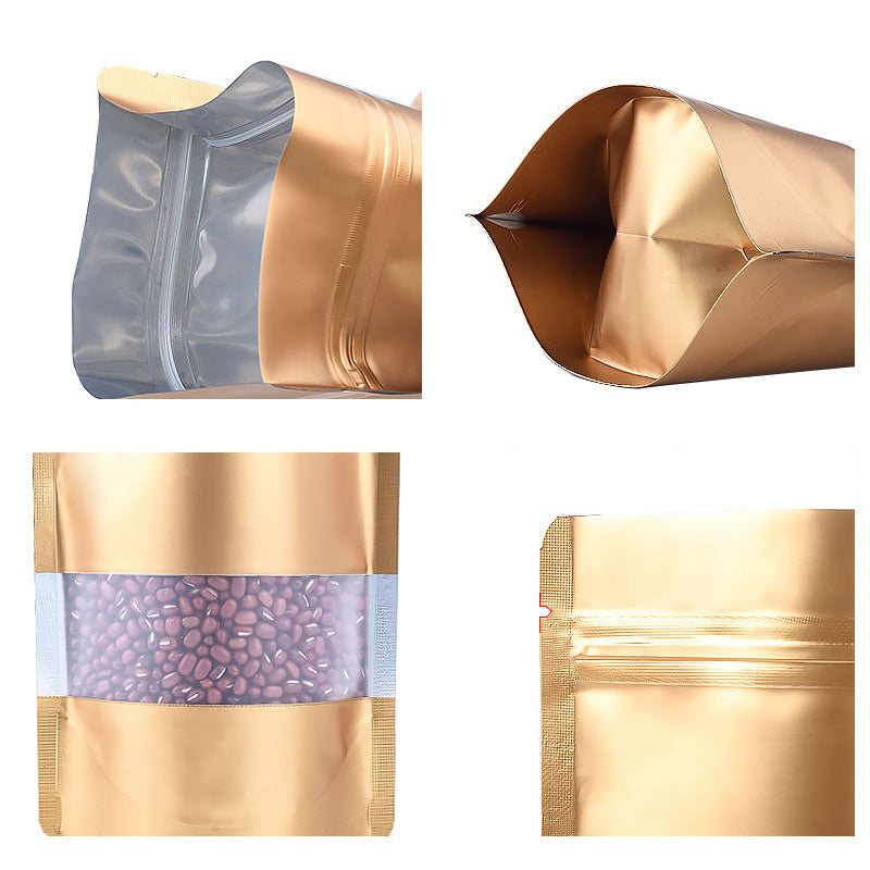 Aluminium Metalized Pouch Bags  Zip Lock Resealable Foil Stand Up Bags with Window Matte Gold 180mic 10pack