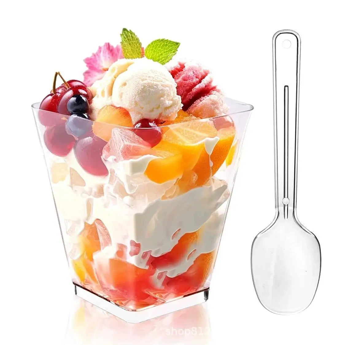 Acrylic Plastic Square Dessert Cup 200ml 10pack 7.1x4.4x7.1cm