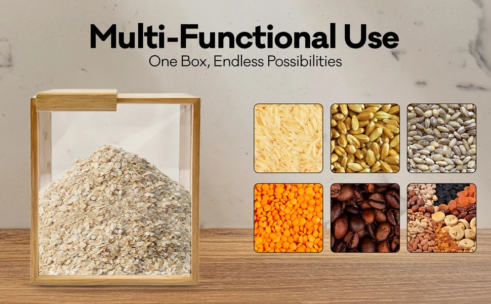 Square Portable Reusable Clear Food Bamboo Kitchen Organizer Container