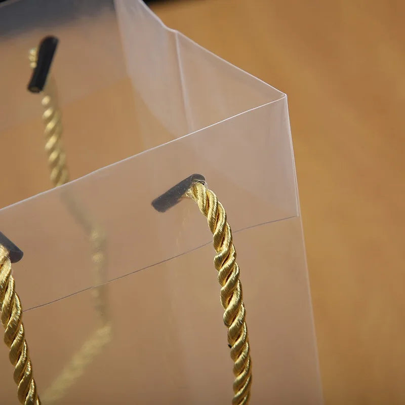 PVC Gift Box Transparent with Gold Cardboard Base & Rope String Handle 12pack