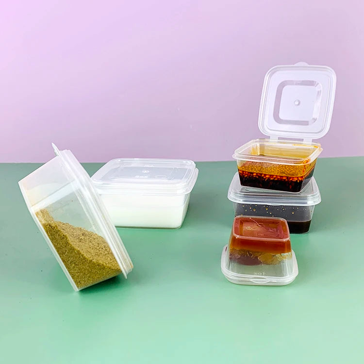 Disposable PP Takeaway Sauce Tubs Square - Plastic Dipping Container with Lid 10pack