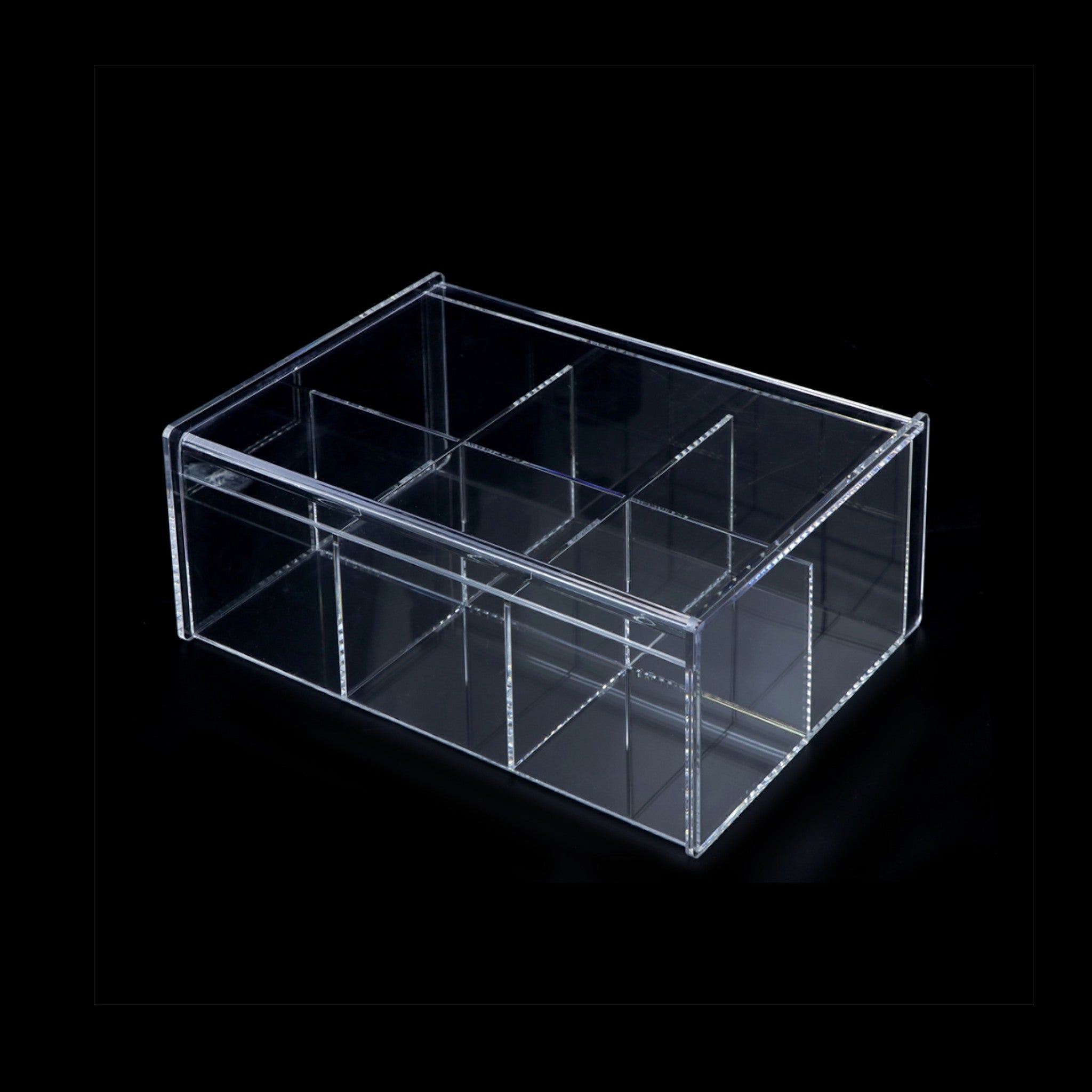 Modern Tea Storage Box 3-Compartments Organizer with Lid - Clear Acrylic Plastic