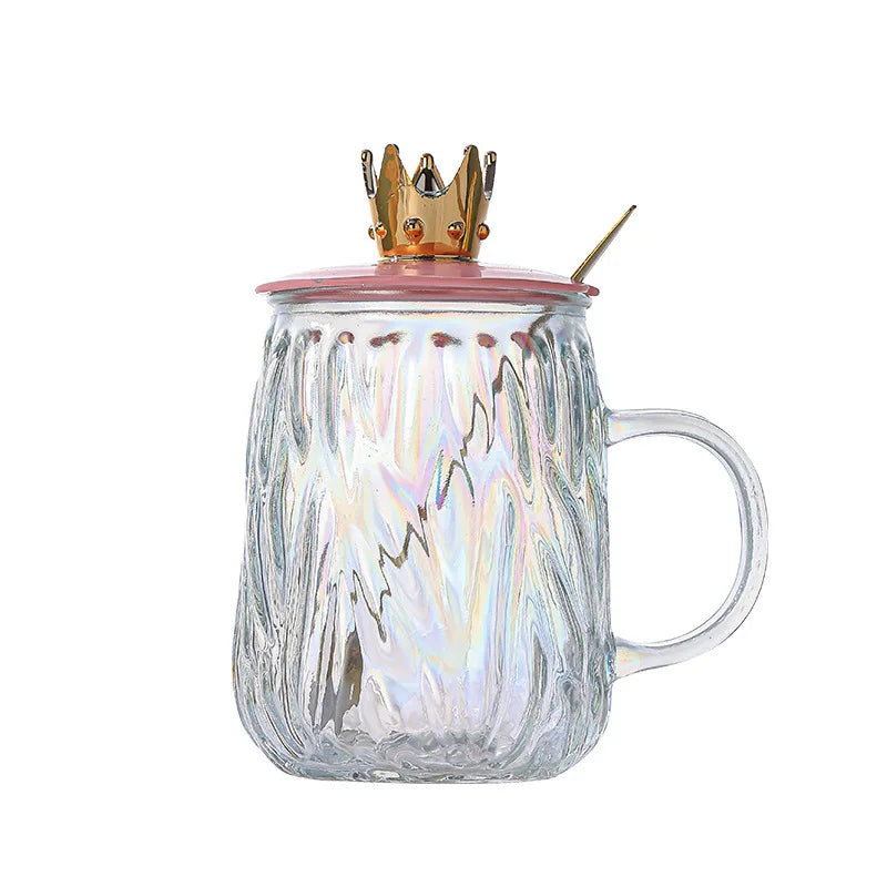 Borosilicate Glass Drinking Mug with Crown Lid & Spoon 450ml