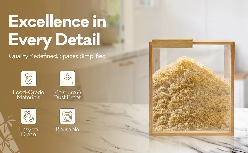 Square Portable Reusable Clear Food Bamboo Kitchen Organizer Container