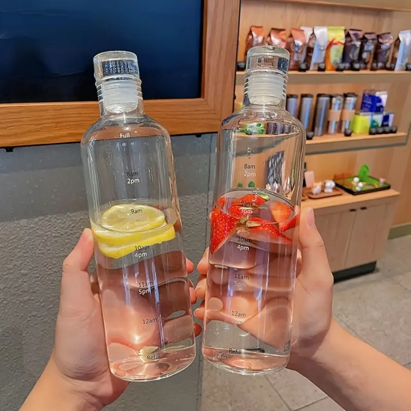 Elegant Time-Scale Sports Water Bottle Borosilicate Glass 550ml - Leak Proof 23x6.5cm