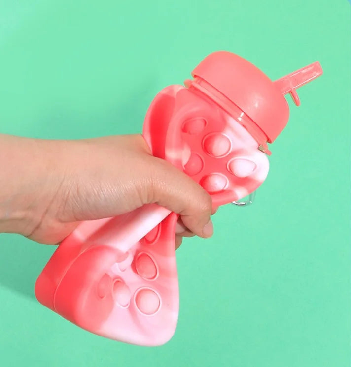 Squeezable Colourful Silicone Bubble Water Leak-Proof Bottle for Kids 500ml