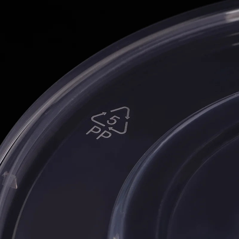 Disposable Takeaway Food Round Storage Container - Clear Plastic Reusable Leakproof with Lid 10pack