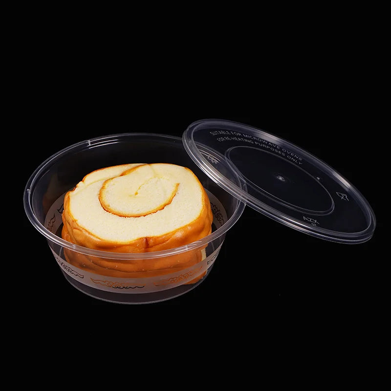 Disposable Takeaway Food Round Storage Container - Clear Plastic Reusable Leakproof with Lid 10pack