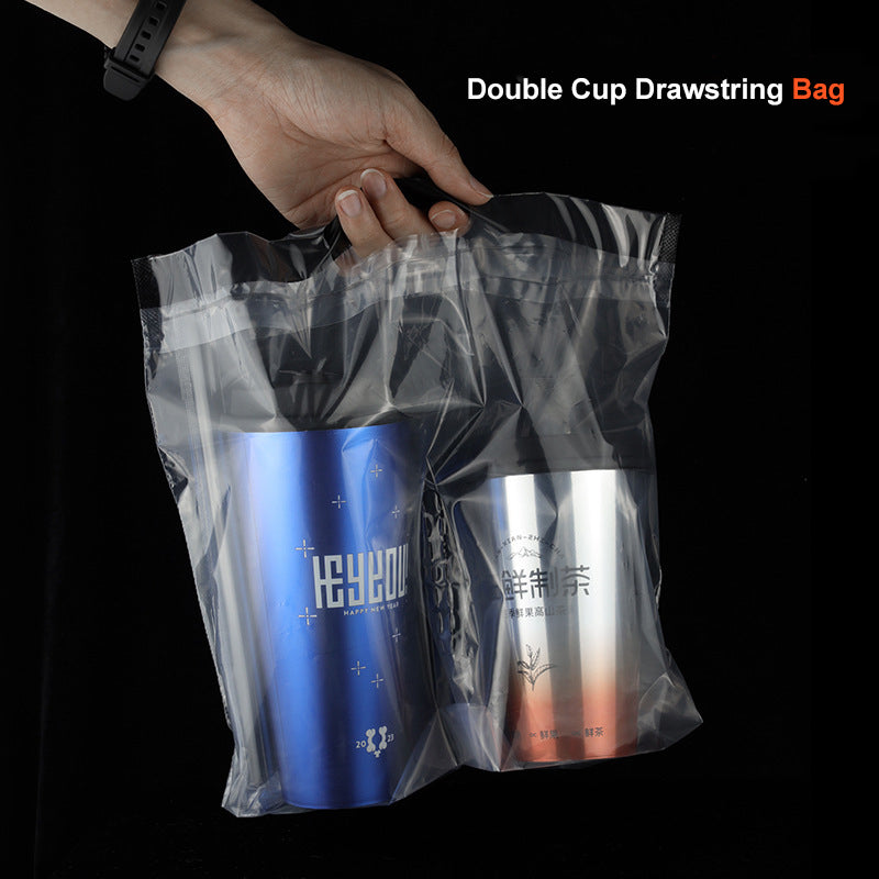 Disposable Bubble Tea-Coffee Plastic Carrier Bag Clear - 12microns 50pcs
