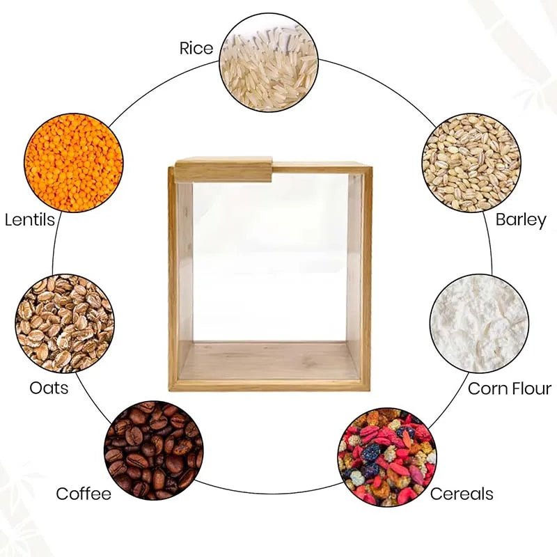 Square Portable Reusable Clear Food Bamboo Kitchen Organizer Container