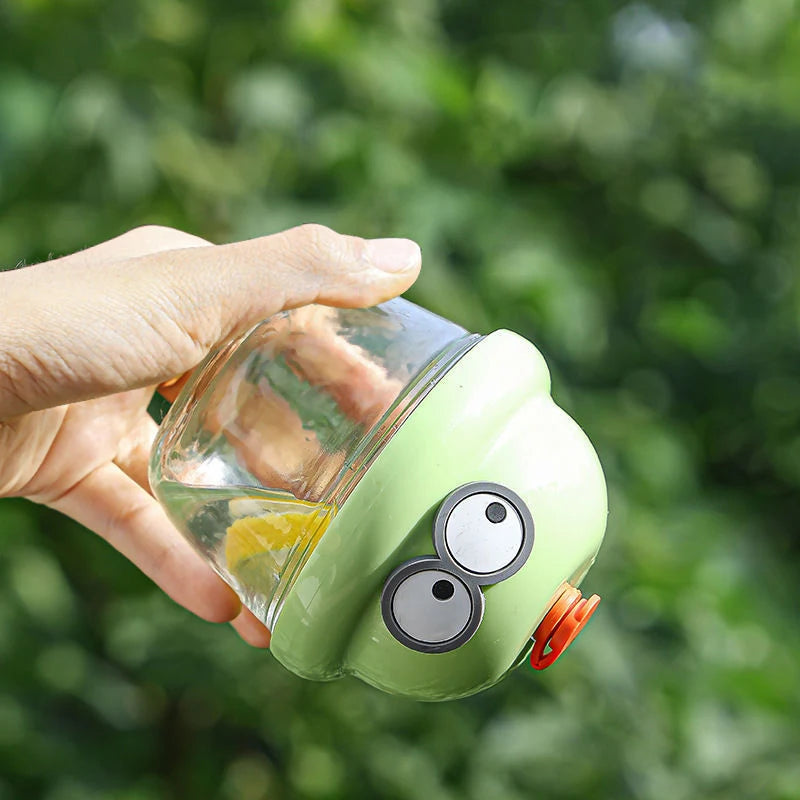 210ml Creative Mini Cute Cartoon Glass Cup with Straw  10cm