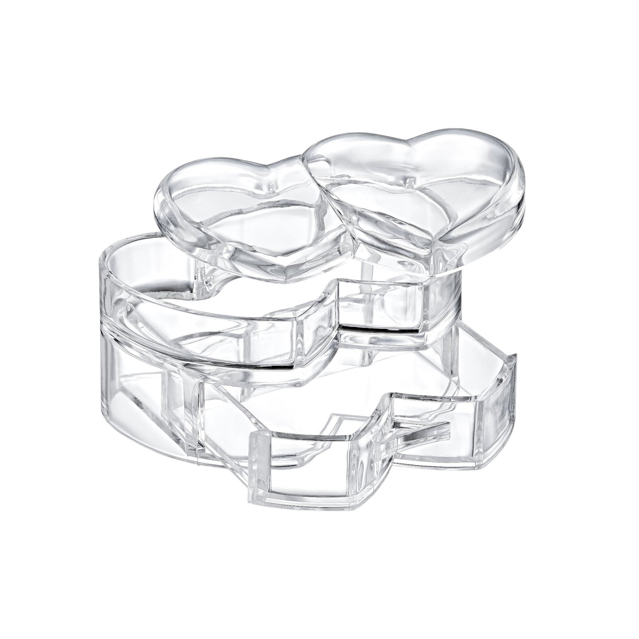 Modern Cosmetic Organizer Box- Clear Plastic Double Heart Shape