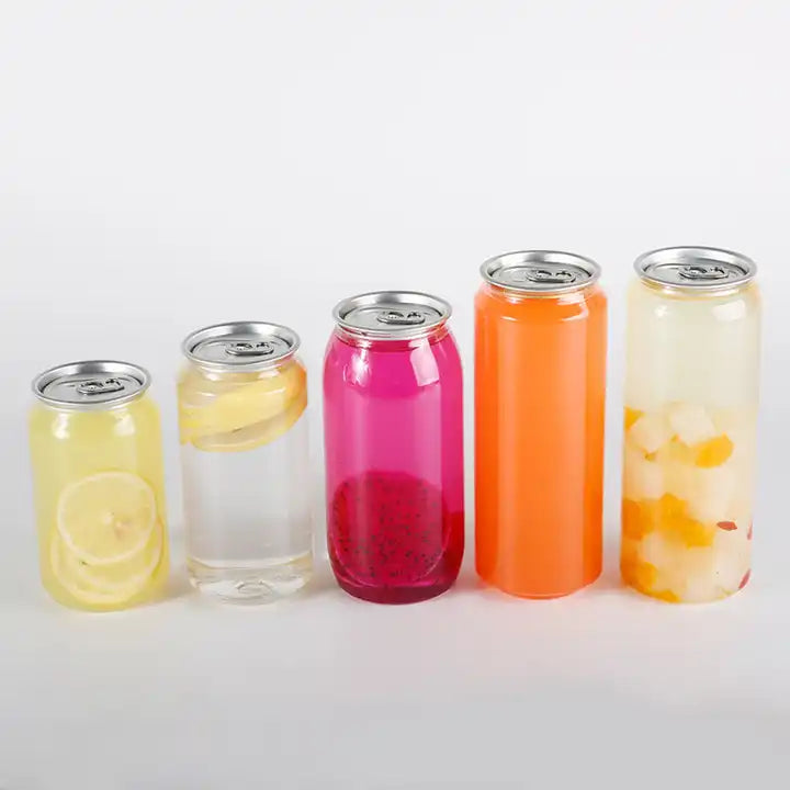 Food Grade Plastic Drinking Clear Can 330ml with Aluminium Lid 6.5x11.5cm