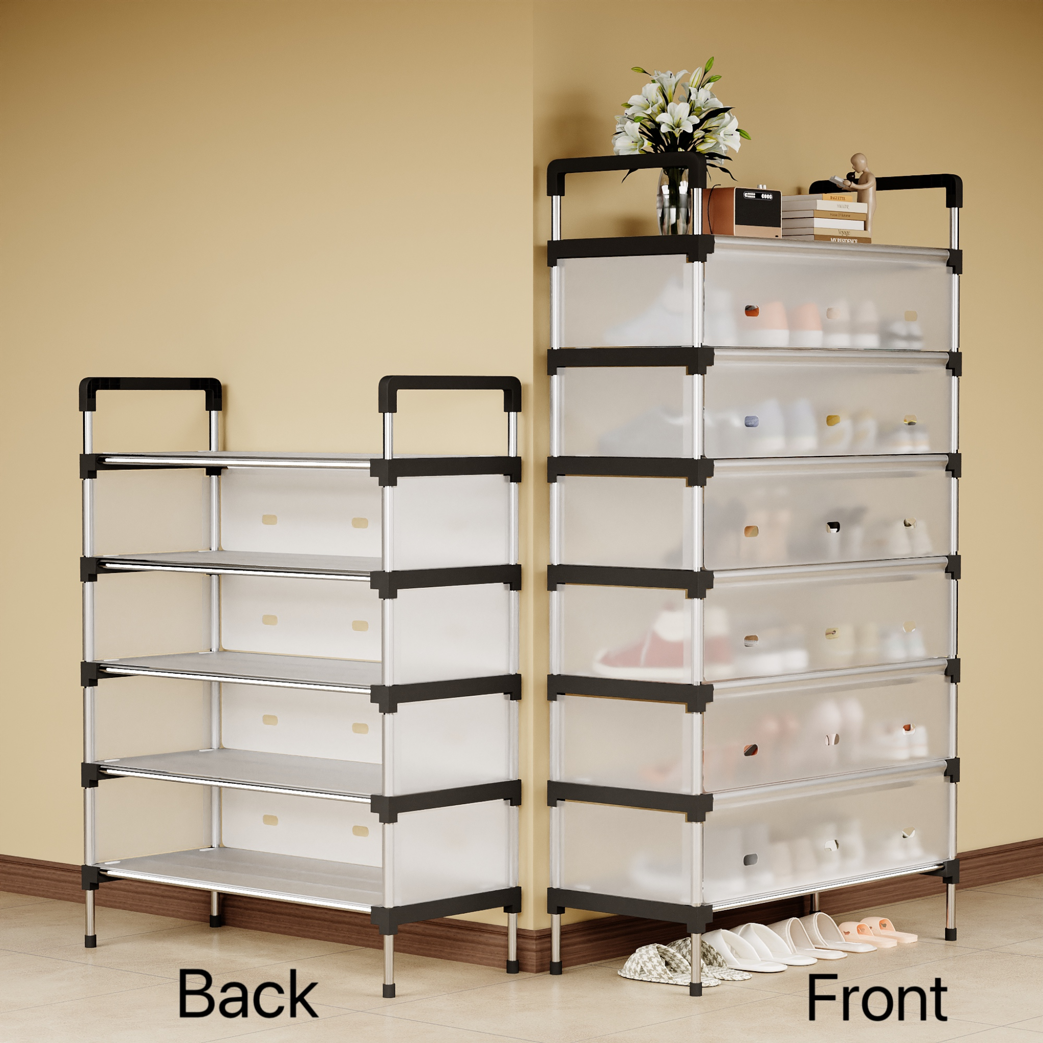 5-Tier Dustproof Storage-Shoe  Rack Transparent Frosted